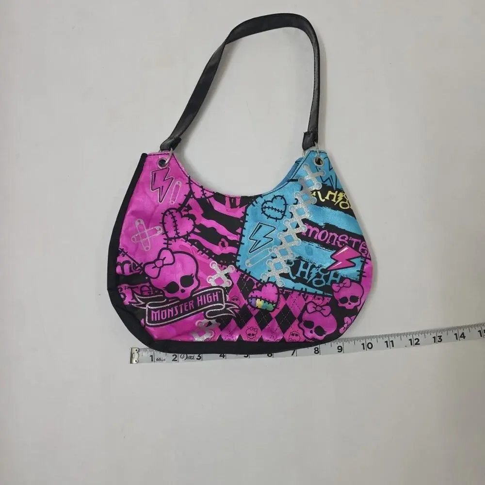 2012 Monster High Shoulder Handbag Purse Pink Blue Skull Gothic Tote Bag Mattel
